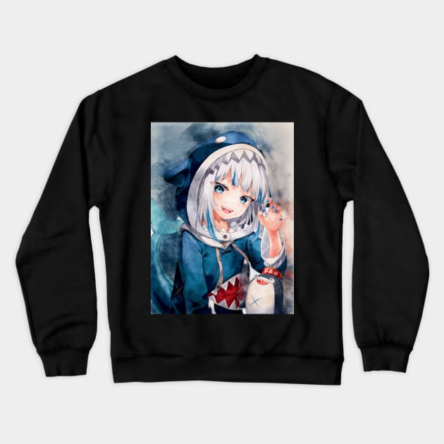 Gawr Gura Anime Watercolor Crewneck Sweatshirt by Isamu Studio